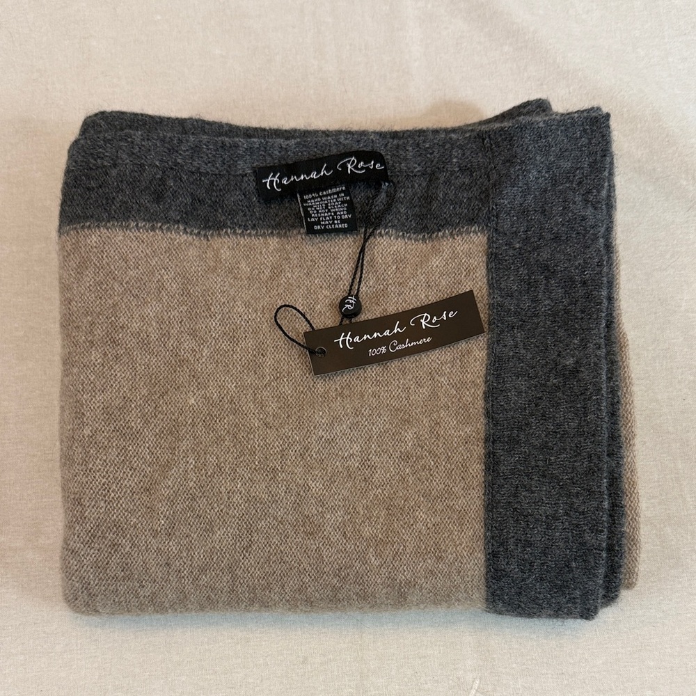 Hannah Rose Two-Tone Cashmere Scarf in Charcoal and Beige